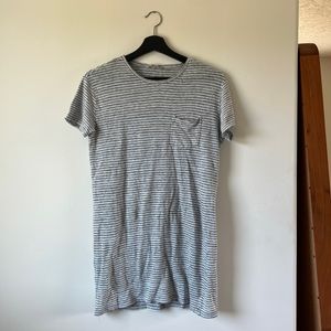 Everlane Striped Slub Linen Pocket T Shirt Dress-Grey/White-Size XS